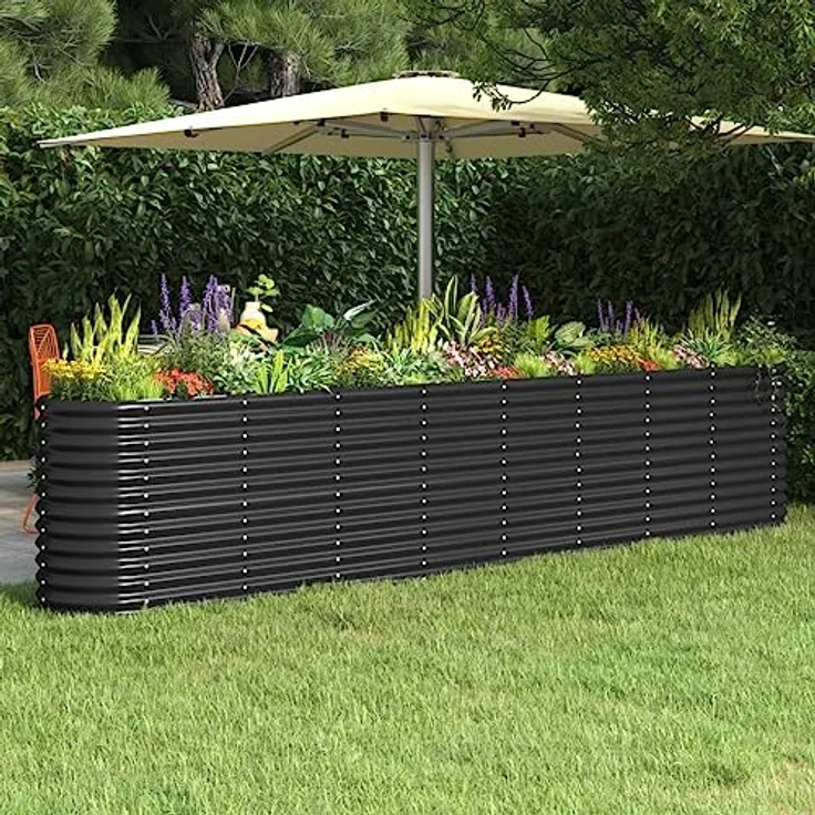 vidaXL Hochbeet, pulverbeschichteter Stahl in Anthrazit, ovales Pflanzgefäß, 332 x 40 x 68 cm – Bild 2