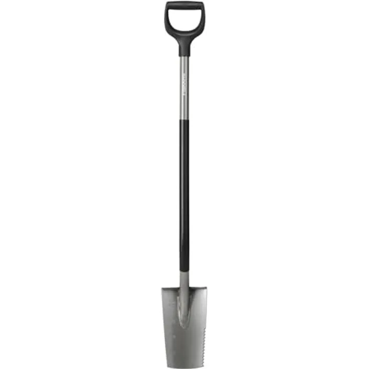 Fiskars Schmaler Spaten 250x153mm, 1230mm mit Sägezahnkante und D-Griff, robust und langlebig