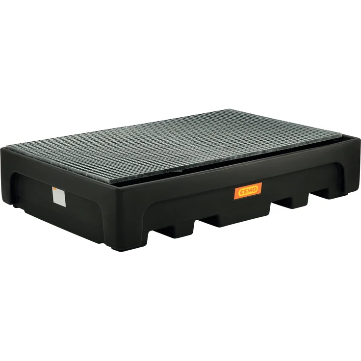 Cemo IBC-Auffangwanne "IBC", 1.100 l, mit Stahlgitterrost, chemisch beständig, unterfahrbar, 223 x 46 x 146 cm, PE