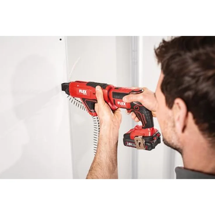 FLEX Akku Trockenbauschrauber DW 45 18.0-EC C, 18 V mit 2 Akkus 2,5 Ah und Ladegerät, schwarz/rot, 4.500 U/min, 28 Nm, ergonomisches Design – Bild 4