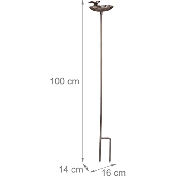 Relaxdays Vogeltränke zum Stecken, Wasserschale mit Vogel, frostsicher, Gartenstecker, 100 cm hoch, Gusseisen, braun – Bild 4