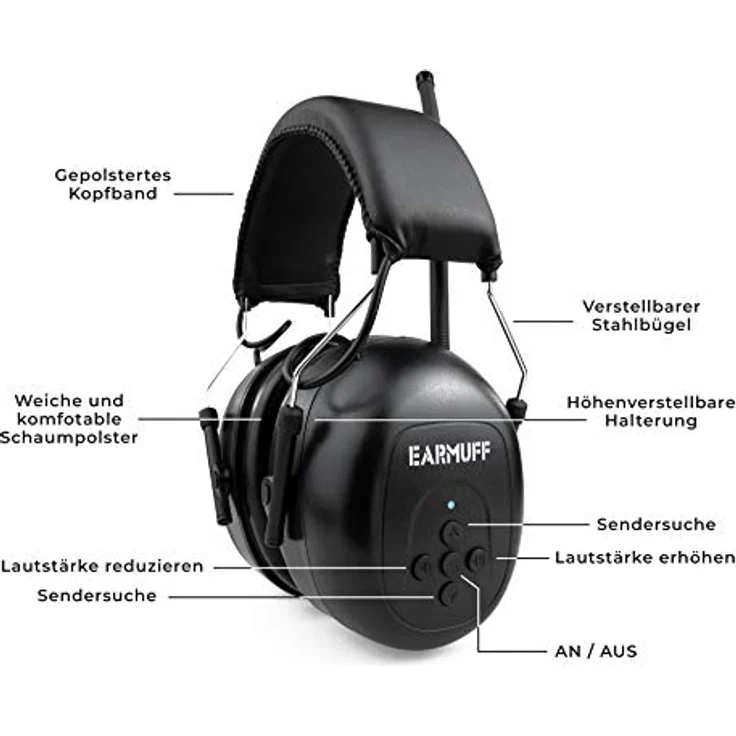 EARMUFF Gehörschutz mit FM Radio & 31dB Dämmung | Lieblings Radiosender hören | elektronischer Ohrenschutz für Erwachsene | Schallschutz für Baustellen & Gartenarbeit – Bild 3