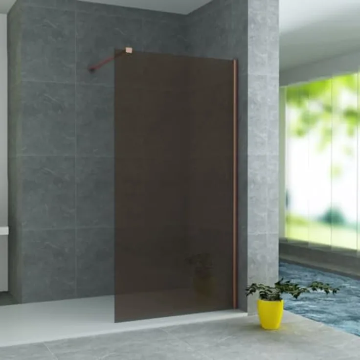 Belvit Duschwand Duschabtrennung Bronze mit Kupferprofil, 8mm Sicherheitsglas, 90x200cm, NANO-Beschichtung