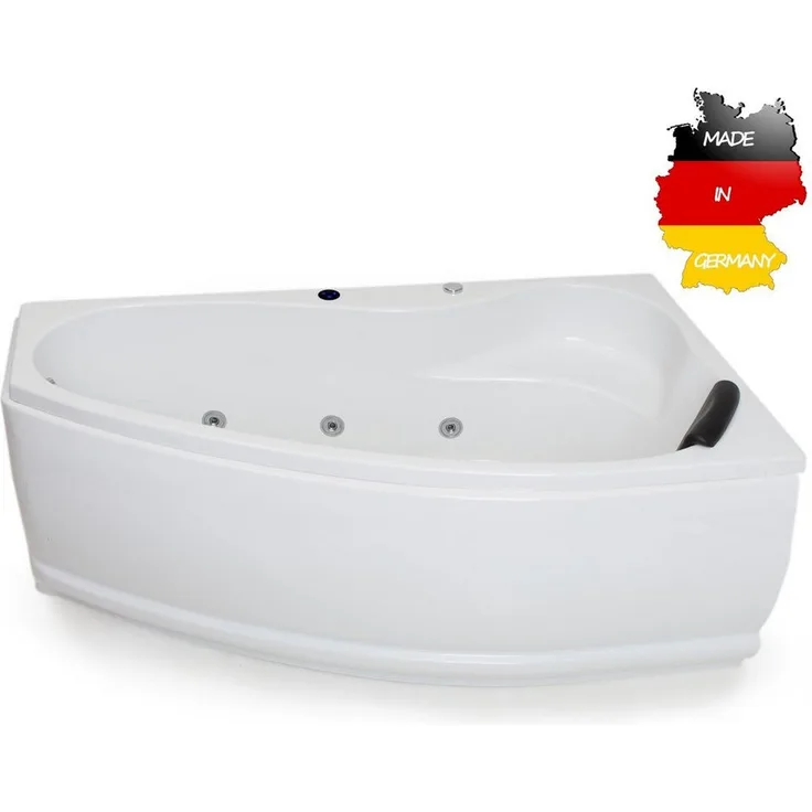 Basera® Whirlpool-Badewanne Formentera Rechts 160 x 90 cm, (Komplett-Set), mit 9 Massagedüsen, LED, weiß
