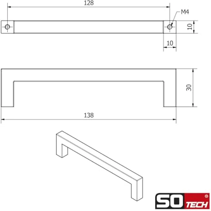 SO-TECH® Möbelgriff SquareLine, 128mm Küchengriff Schubladengriff (10-St), Bügelgriff in Titanoptik – Bild 3