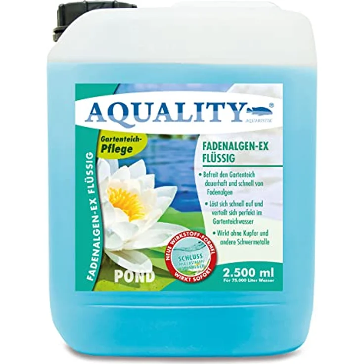 AQUALITY Gartenteich Fadenalgen-EX Flüssig (Flüssiger Fadenalgenvernichter, Algenmittel, Algenentferner. Löst Sich schnell im Teich auf), Inhalt:2.5 Liter – Bild 1