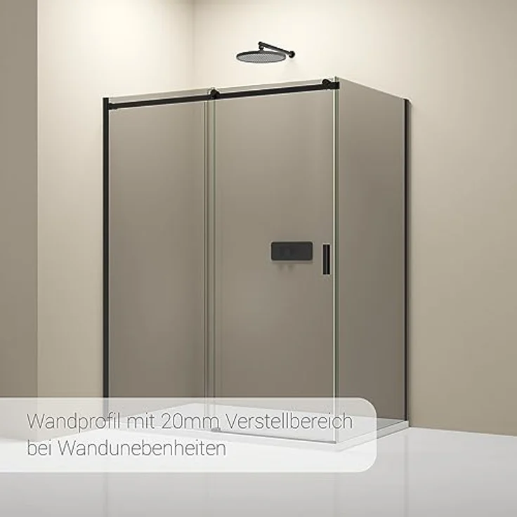 Bernstein Eckdusche NT806 FLEX, Schiebetür mit 8mm ESG-Sicherheitsglas, Graues Glas, Schwarz Matt, 90cm Seitenwand, Türanschlag wahlweise links oder rechts – Bild 2