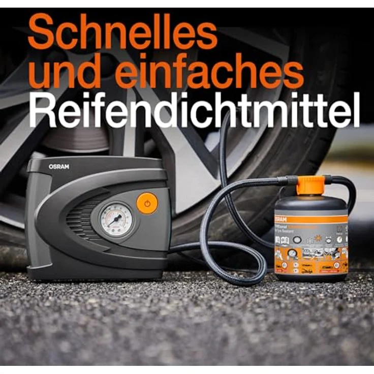 Osram TYREseal Kit Essential, Reifenkompressor mit Dichtmittel (0.45 l), repariert Reifenschäden bis 6 mm, umweltfreundlich und einfach zu handhaben, inkl. Aufbewahrungstasche – Bild 2