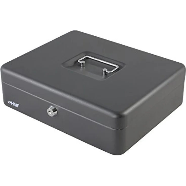 HMF Geldkassette 10019 abschließbar mit Geldeinsatz für Münzen und Scheine, 30 x 24 x 9 cm, schwarz – Bild 4