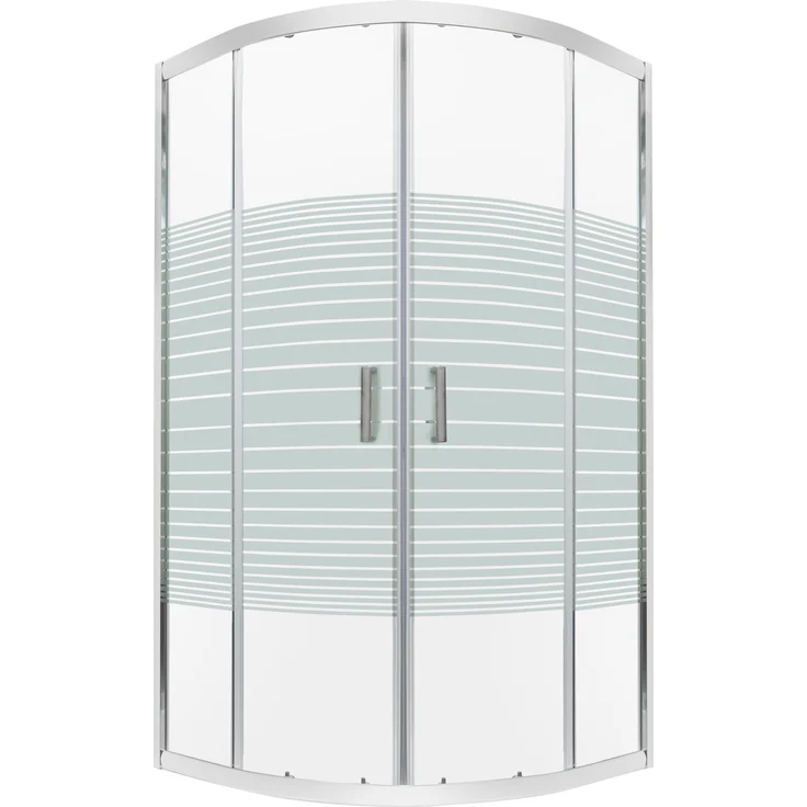 Kerra Madera Str SOLO 90x90 Duschkabine, transparentes 5mm ESG Sicherheitsglas mit weißen horizontalen Streifen, chromfarbene Aluminiumprofile