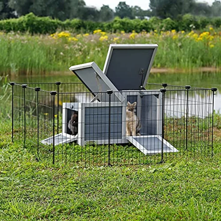 lionto Freigehege aus Metall Kleintierauslauf Kleintiergehege Kleintierkäfig 144x74x46 cm – Bild 3