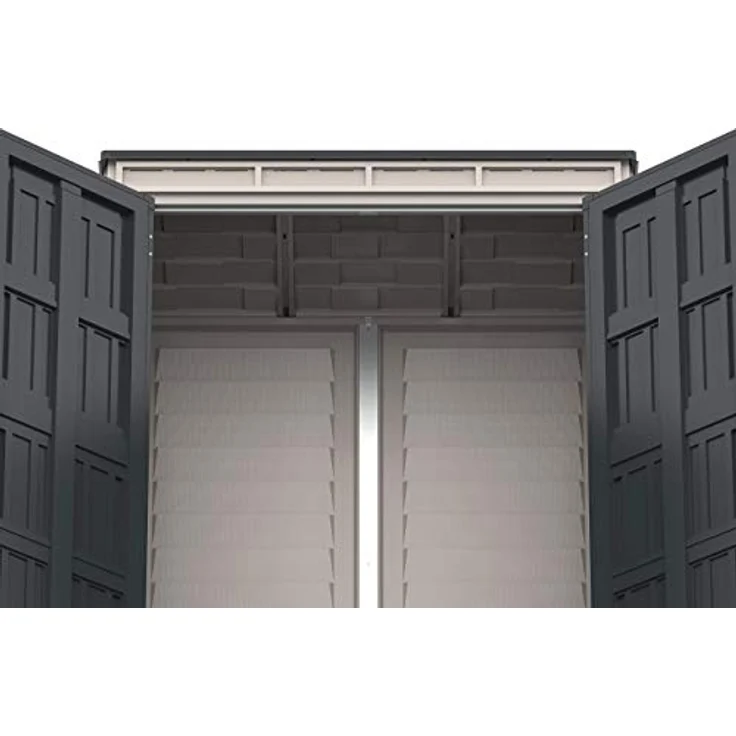 Duramax YardMate Pent Roof PLUS 5 x 3 (1.57 m²) Kunststoff gerätehaus mit robustem Kunststoffboden, Dachkonstruktion aus robustem Metall, feuerfest und wartungsfrei, dunkelgrau/ Adobe – Bild 4