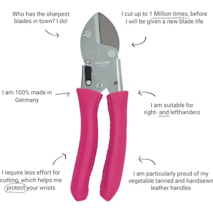 CHOP CHOP BLOOM Premium Gartenschere Pink Tulip Limited Edition | 100% Made in Germany | Spitze Klingen, handgenähte Ledergriffe | 1st. – Bild 2