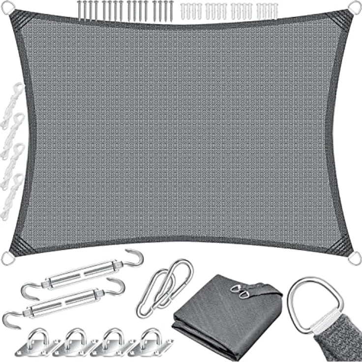 KESSER Sonnensegel Sonnenschutz Windschutz HDPE Gewebe wasserabweisend & windabweisend 5-Fach quer vernäht robust & stabil Schattenspender Garten Balkon Terrasse Rechteck, Grau, 2x3m