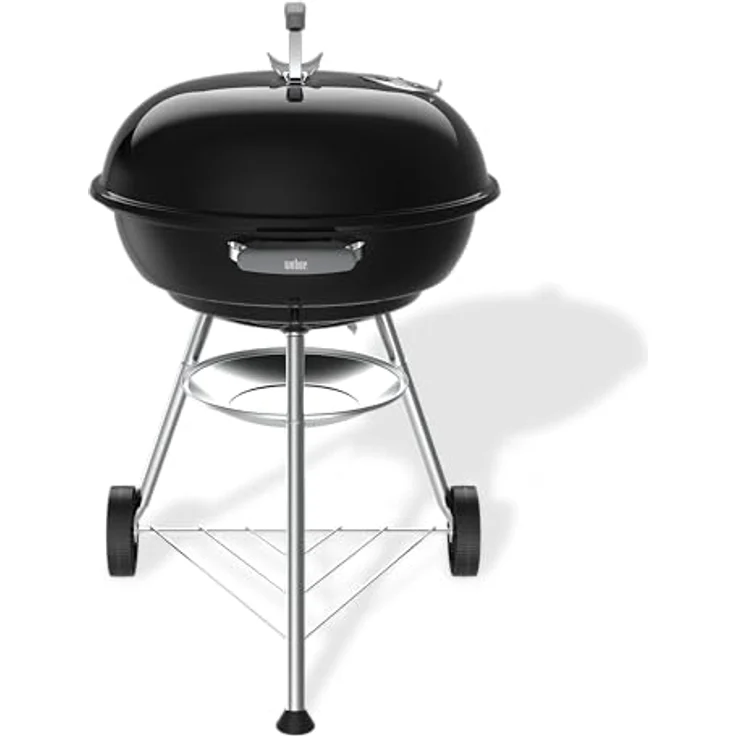 Weber Compact Kettle Holzkohlegrill (2026 Version), 57 cm, rostfreies Design mit verchromtem dreilagigem Rost, Schwarz, mit Dreibein-Ständer und Rädern – Bild 2