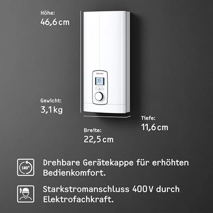 STIEBEL ELTRON Elektronischer Durchlauferhitzer DEL 18/21/24 Plus, gradgenaue Wunschtemperatur, LCD Display, ECO-Modus, 236739 – Bild 5