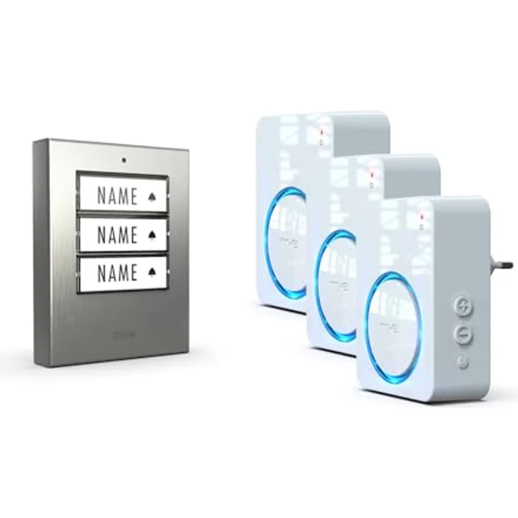 m-e Türklingel m-e modern-electronics 100171 Funkklingel Komplett-Set mit beleuchtetem Namensschild und 16 Melodien, Edelstahlgehäuse – Bild 1