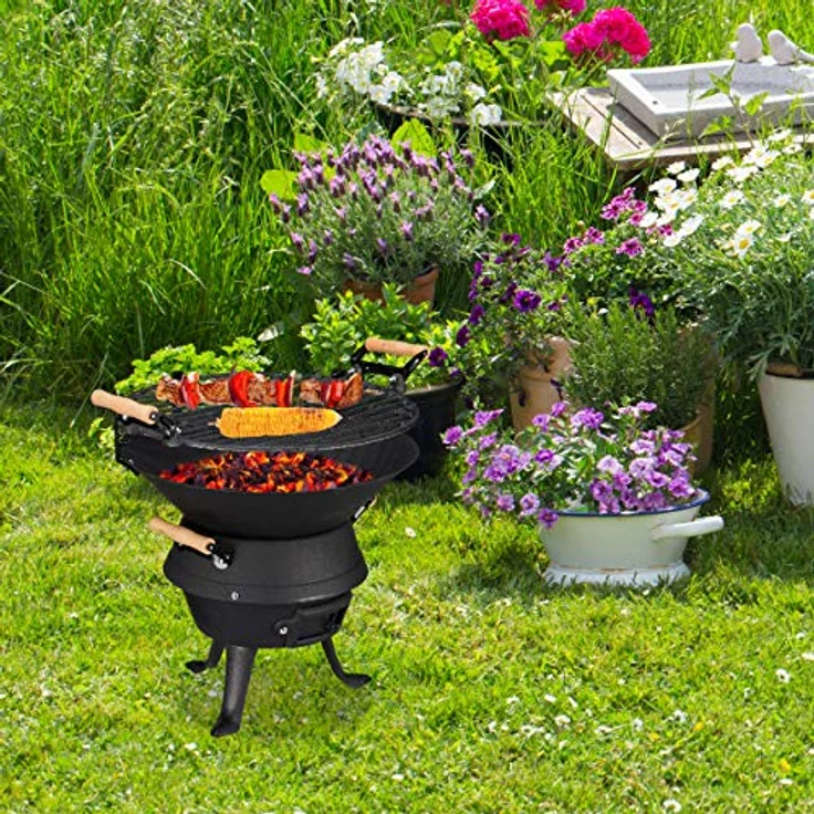Relaxdays Holzkohlegrillfass Gusseisen, höhenverstellbarer Holzkohlegrillrost, Belüftung, Fassgrill für Holzkohle, HBT 40x45x36cm, schwarz, Grillfläche 35 cm – Bild 3
