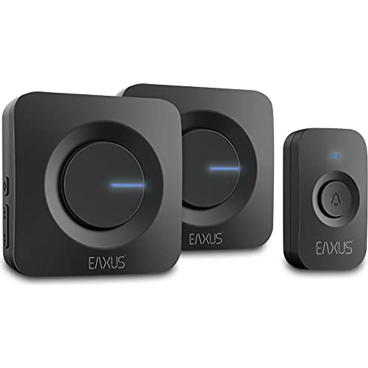 Eaxus® Funk Türklingel Kabellos mit 2 Empfängern - Funkklingel Batteriebetrieben mit 52 Melodien, LED Anzeige, IP56 Wasserdicht, Schwarz – Bild 1