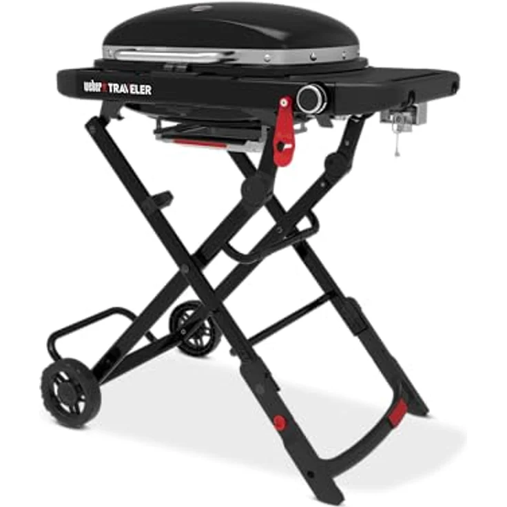 Weber Traveler Compact Gasgrill (2026), Tragbares klappbares Design mit Rädern, 1 Brenner, 52 x 36 cm Grillfläche, Schwarz – Bild 3