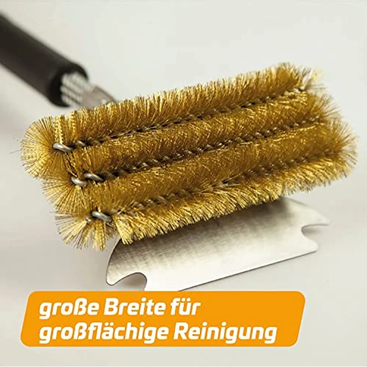 Grillfürst 2X Premium Grillbürste mit Messing Borsten, 45 cm - Grill Reinigungsbürste für Grillrost, Grillrost Bürste mit breitem 3-Fach Bürstenkopf und Schaber – Bild 5