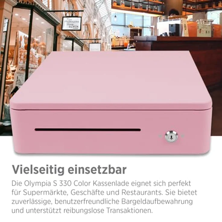Olympia S 330 Bonbon pink, Kassenlade mit 8 Münzfächern, 4 Scheinfächern, robustem Vollmetall-Unterbau, elektrisch ansteuerbar mit Schloss & RJ11/RJ12-Anschluss – Bild 5