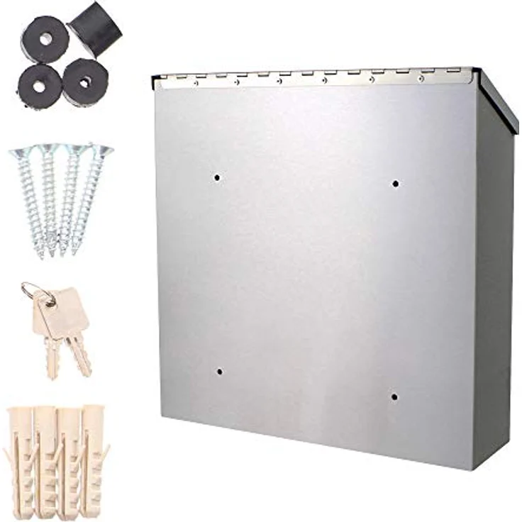 Rottner T06048 Muro INOX Design-Briefkasten aus gebürstetem Edelstahl, mit Sichtfenster, Namensschild, Zylinderschloss und Schutzklappe. A4-Einwurf. Inklusive Montagematerial – Bild 6