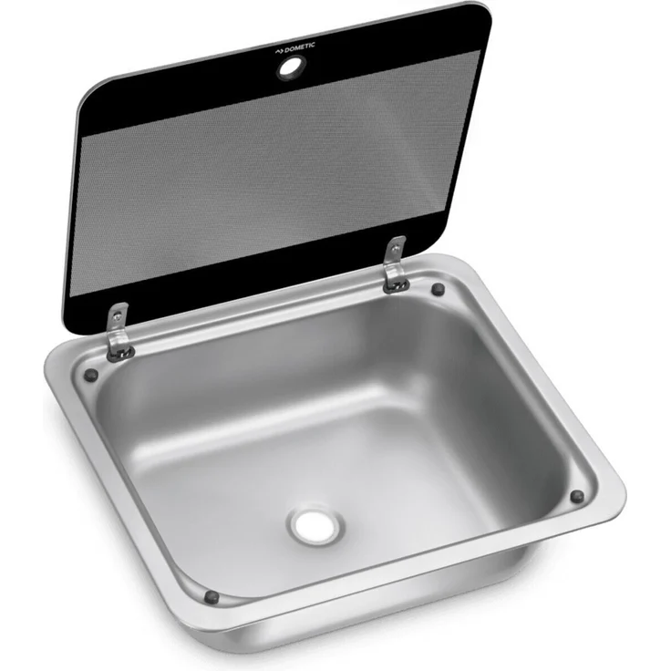 Dometic SNG 4133, Eckiges Spülbecken mit Abdeckung aus temperaturbeständigem Sicherheitsglas, inkl. Siphon und Gummidichtung