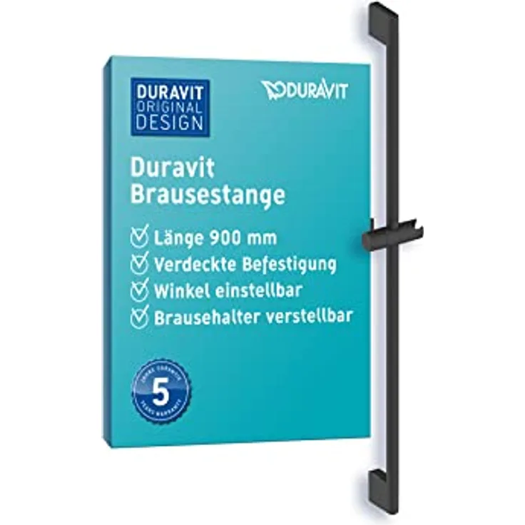 Duravit Universal Duschstange, Brausestange mit höhenverstellbarer Handbrausehalterung, variable Duschstange (900 mm), Schwarz Matt