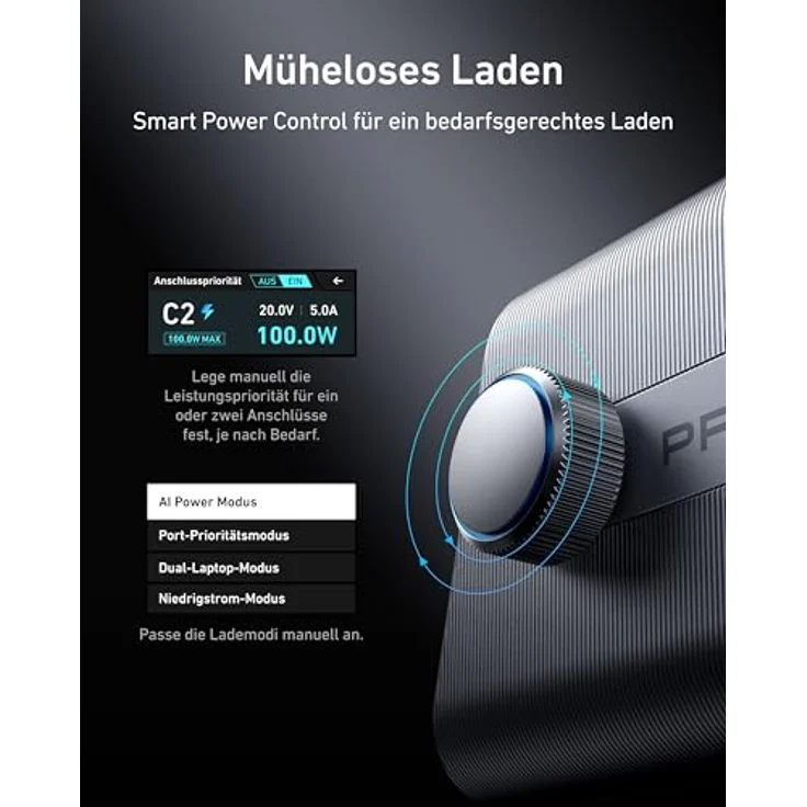Anker Prime 250W USB-C Ladegerät, Ultra-schnelle 6-Port GaN Ladestation, 2,26" LCD-Display und Smart Control Regler – Bild 5