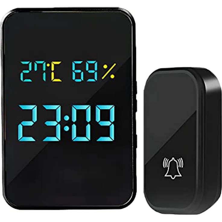 Retoo Funkklingel Aussen Wasserdicht 4 in 1 Multifunktional Türklingel mit Thermometer Hygrometer und Uhr 38 Melodien IP44 Batterielose Set – Bild 5