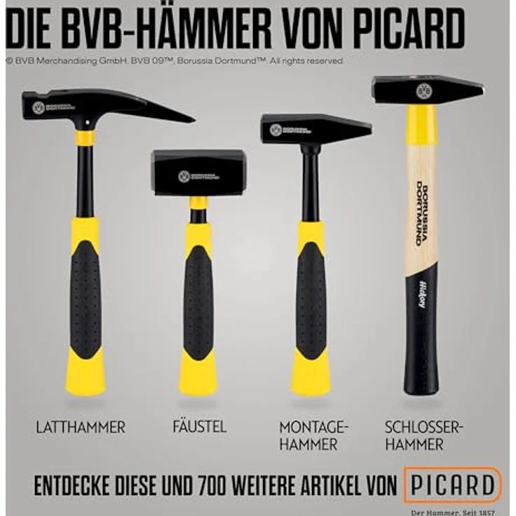 PICARD Hammer Fäustel 1.000g SecuTec HS 43, BVB-Look mit gelasertem Logo und Hickory-Stiel – Bild 7