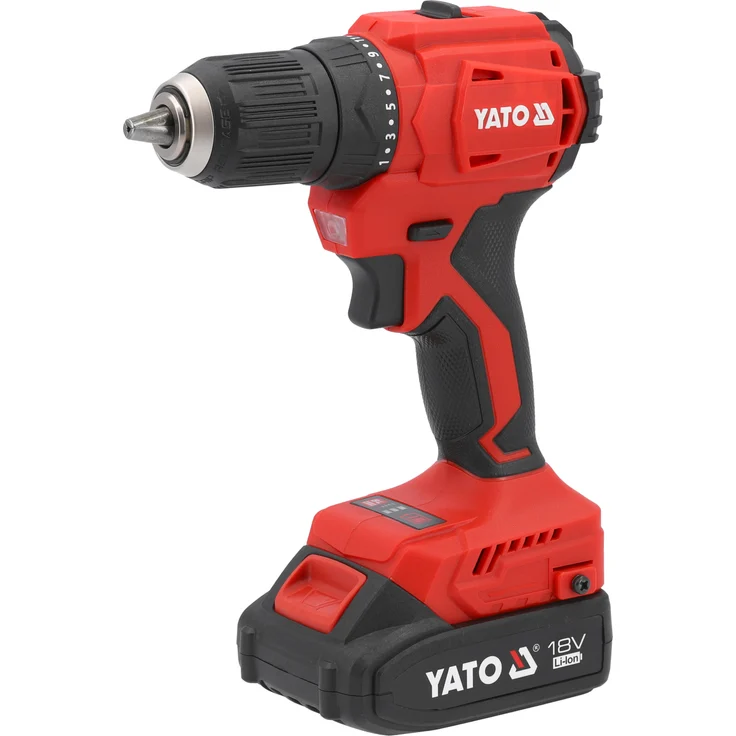 YATO wkrtarka 18V Li-Ion 1x2,0Ah 45Nm Karton, Akkuschrauber mit maximal 45 Nm Drehmoment, LED-Beleuchtung und bürstenlosem Motor