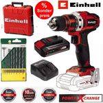 Einhell Akku-Bohrschrauber TE-CD 18/40 Li- Akku 2.5 Ah Koffer Bosch Bohrerset, kraftvoller Akkuschrauber mit 2-Gang-Getriebe und LED-Licht