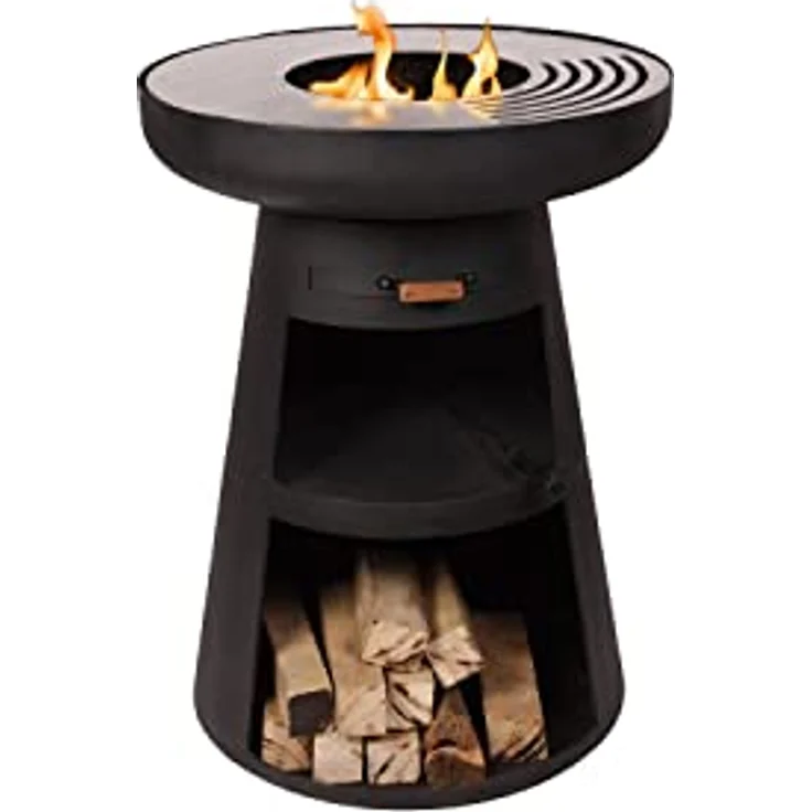 Purline Efp55R Holzkohlegrill mit runder Stahlplatte und Rost, 60cm Durchmesser, Cortenstahl, inkl. Schutzhülle, schwarz – Bild 3