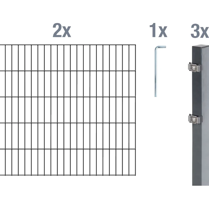 Alberts Doppelstabmatten Zaun 140 cm hoch, 4 m lang, Komplettset zum Einbetonieren, anthrazit, Pfosten 60x40 mm