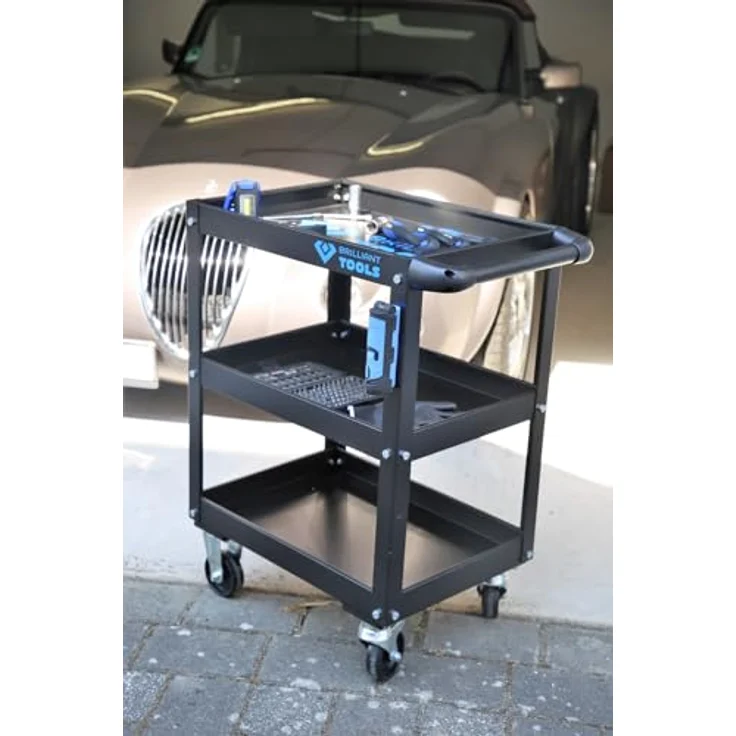 Brilliant Tools BT150900 Service-Wagen, Werkstattwagen mit 3 Ablagen und 40 kg Traglast, pulverbeschichtet, 4 Rollen mit Feststellbremsen, Höhe 85 cm – Bild 5