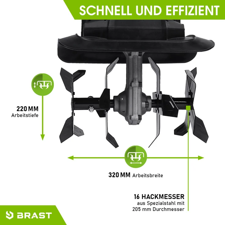 BRAST Motorhacke Elektro Gartenfräse 1050 Watt 32cm Arbeitsbreite 16 Hackmesser Kultivator Ackerfräse Hacke – Bild 3