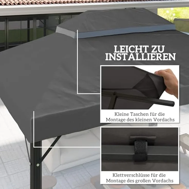 Outsunny Pavillon-Ersatzdach 3 x 4 m, wasserdichte 370g/, UPF30+, 400 x 300 cm, Dunkelgrau – Bild 4