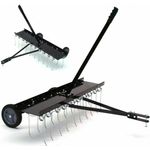 Apex Vertikutierer Rasenstriegel Entmooser 100cm Rasenkamm 55599 Vertikutierer, robuste Metallkonstruktion, Bodenbearbeitung mit 20 stabilen Federzinken, einstellbare Arbeitstiefe, 100 cm Arbeitsbreite, in Schwarz