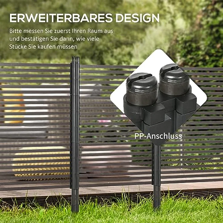 JTI GmbH Gartenzaun Steckzaun dekorativ 93 x 150 cm, Teichzaun mit Fuß für Balkon Terrasse in Braun, aus robustem Stahl mit PE-Beschichtung – Bild 4