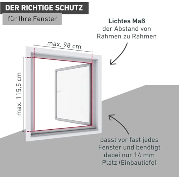 Rhino Insect Screen Insektenschutz Fenster Spannrahmen Fliegengitter für Fenster Fenstergitter Fliegenschutz, aus Aluminium, anthrazit, 100 x 120 cm, 03753 – Bild 5