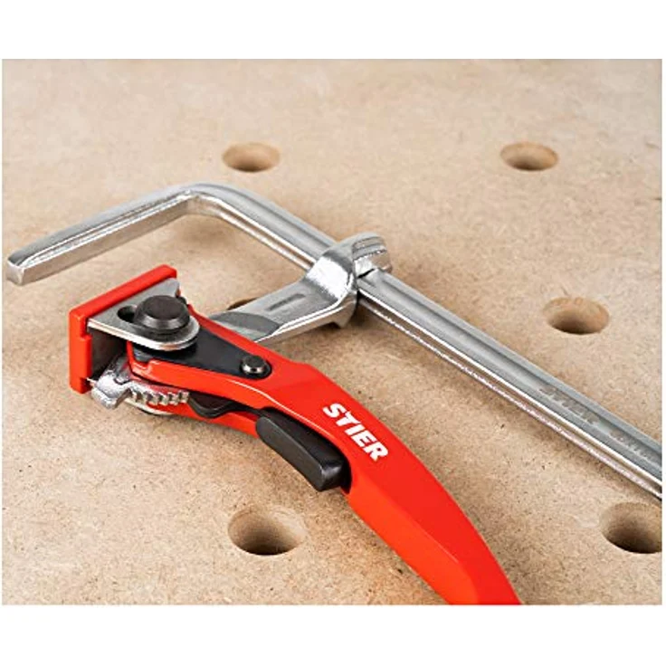 STIER Ganzstahl-Hebelzwinge SHZ 160/60, Fixierung von Führungsschienen diverser Hersteller, Hebelmechanismus, Handzwinge, Zwinge, Tischzwinge, Einhandzwinge, Schnellspannzwinge – Bild 5