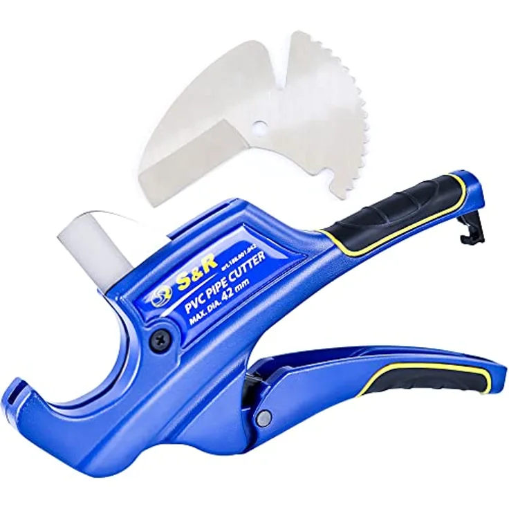 S&R Rohrschneider 188001042, präzises Schneidwerkzeug für Rohre bis 42 mm, Edelstahl, blau, inkl. Ersatzklinge
