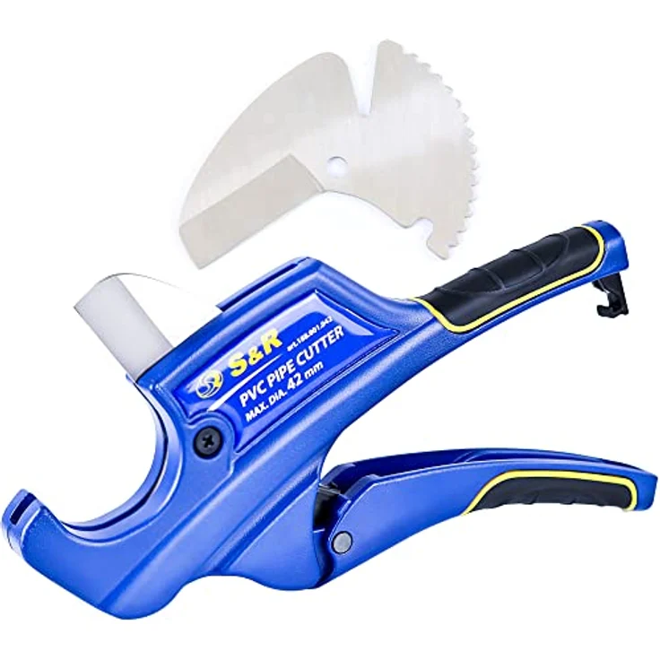 S&R Rohrschneider 188001042, präzises Schneidwerkzeug für Rohre bis 42 mm, Edelstahl, blau, inkl. Ersatzklinge – Bild 1