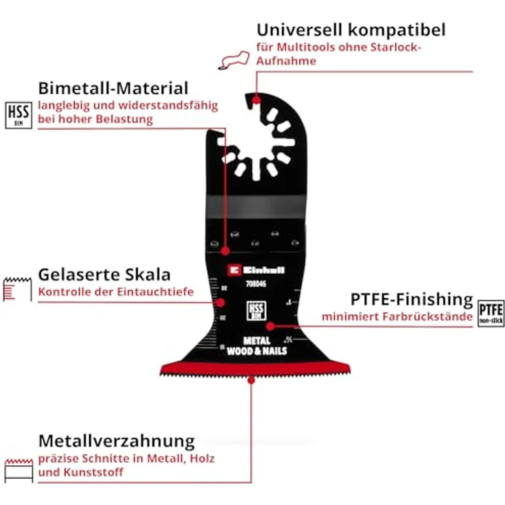 Einhell Tauchsägeblatt Bi-Metall 65 mm, für Metall- und Holzbearbeitung, PTFE-Finishing, 42 mm Eintauchtiefe, schnell wechselbar – Bild 2