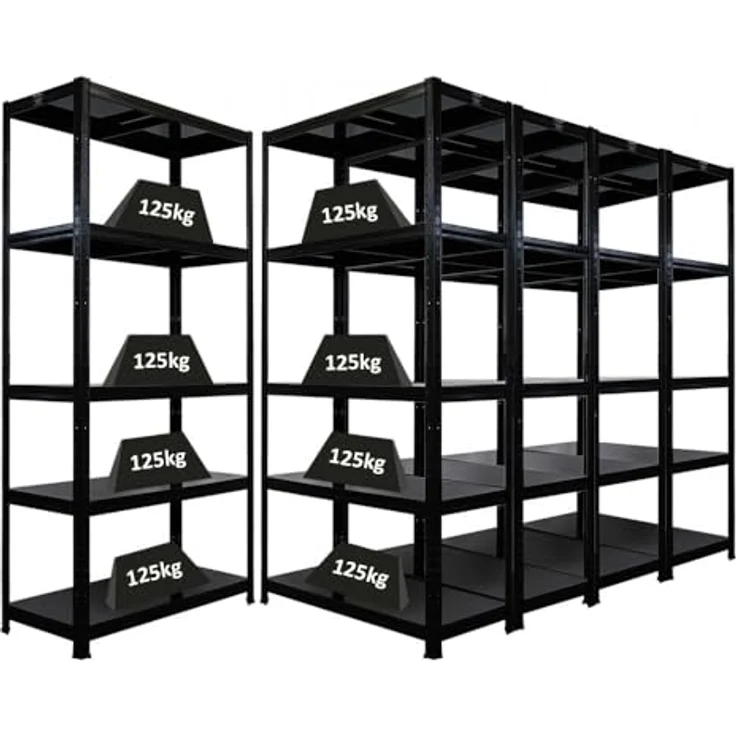Proregal Metallregal Mega Deal Ragnar, Schwerlastregal mit 5 verstellbaren Böden, 125 kg Traglast pro Boden, Steckmontage, Schwarz – Bild 1