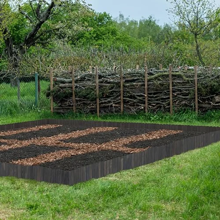 Relaxdays Beeteinfassung, flexibler Holz Beetzaun, 200 cm lang, anthrazit, Sichthöhe 25 cm – Bild 2