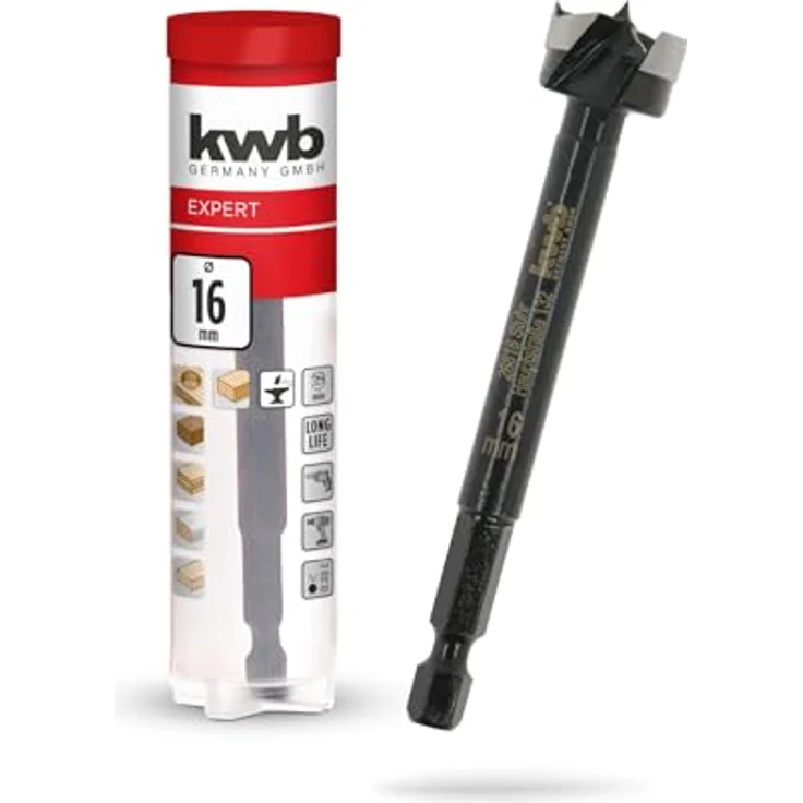 kwb Forstnerbohrer, Ø 16 mm, geschmiedeter Bohrkopf, ausrissfreie Bohrlöcher, Zentrierspitze, Akkuschrauber & Bohrmaschinen (für Holz) – Bild 1