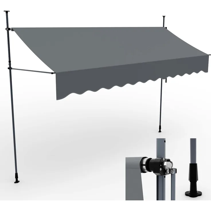 ONBEST Balkonmarkise XL, 400 x 120 cm, ohne Bohren, mit Kurbel, wetterfest, UV-beständig (UV50+), höhenverstellbar, hellgrau